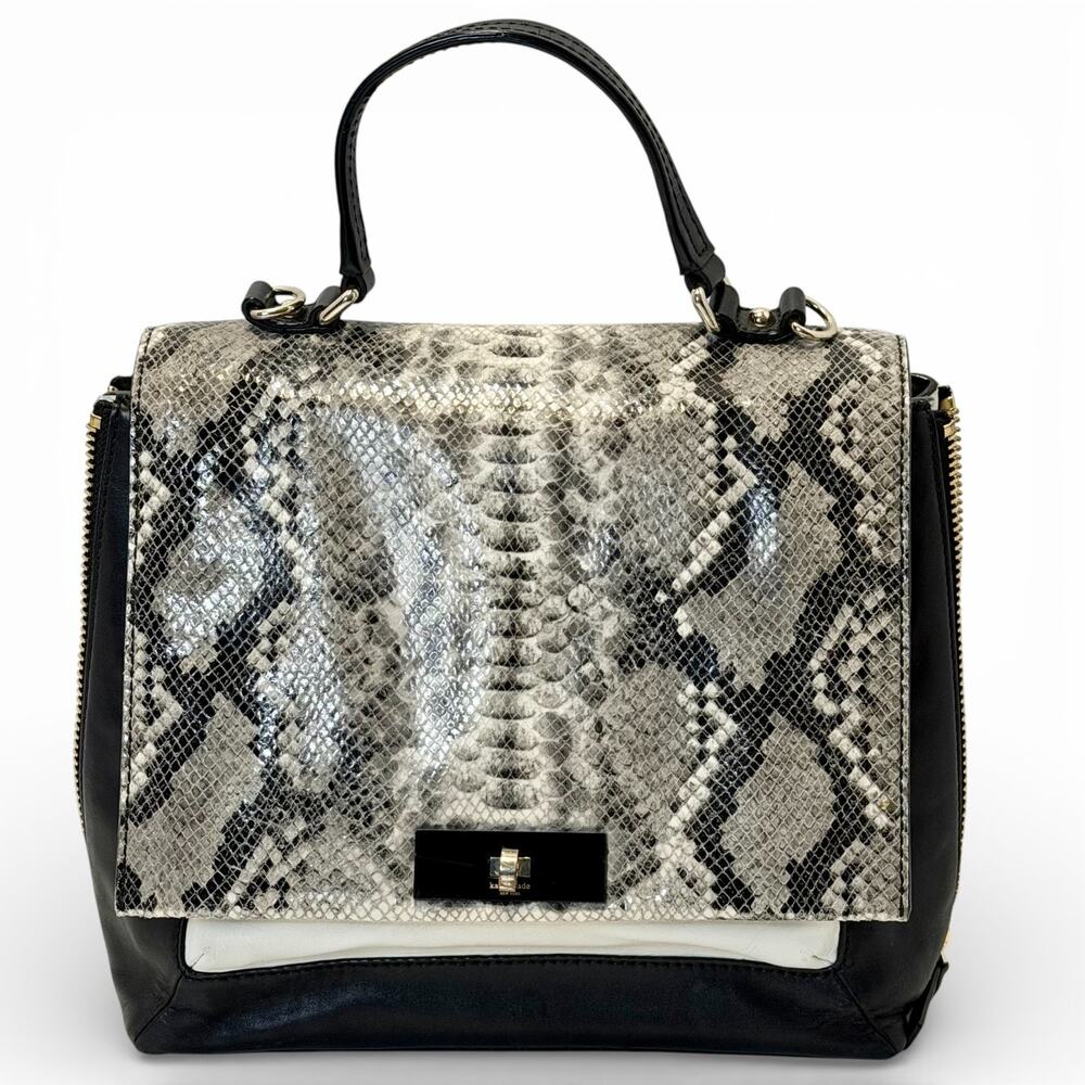 Kate Spade Laurel Satchel Magnolia Park Black Snakeskin Leather Shoulder Bag